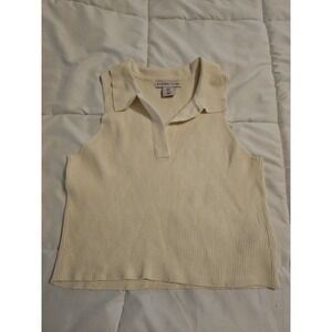 Sincerely Jules Womens Large Cream Ribbed Sleeveless Collared Knit Top